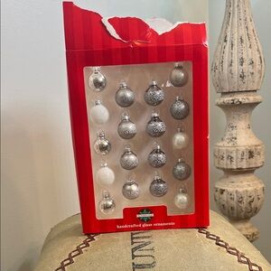 Silver and White Handcrafted Glass Ornaments